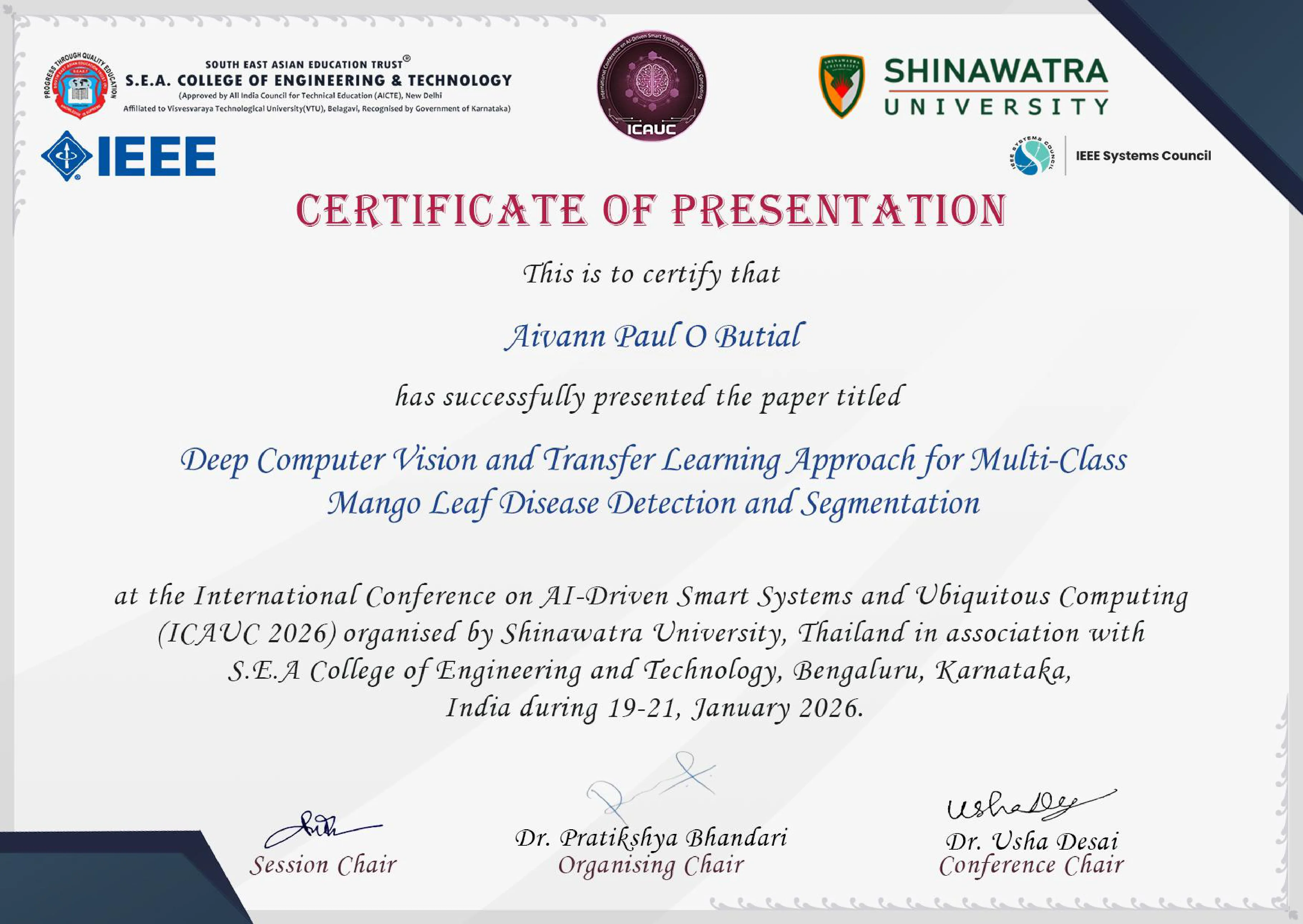 ICAUC 2026 Certificate of Presentation